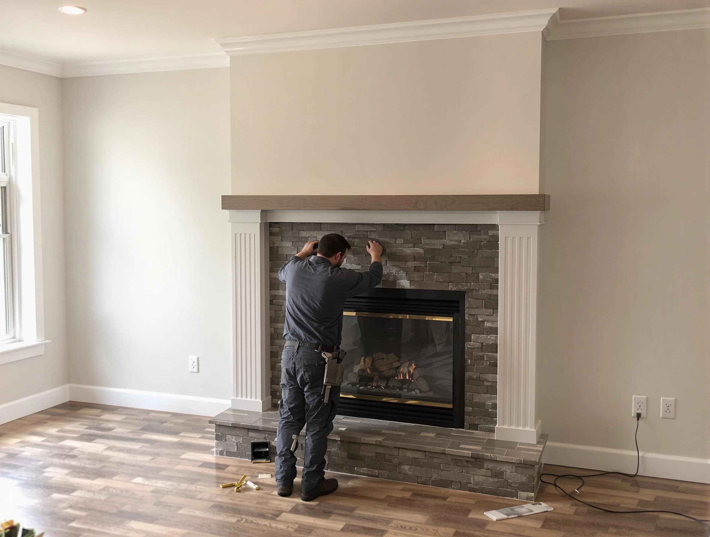 Cecil Chimney Sweep finishing a custom fireplace install in Cecil, PA