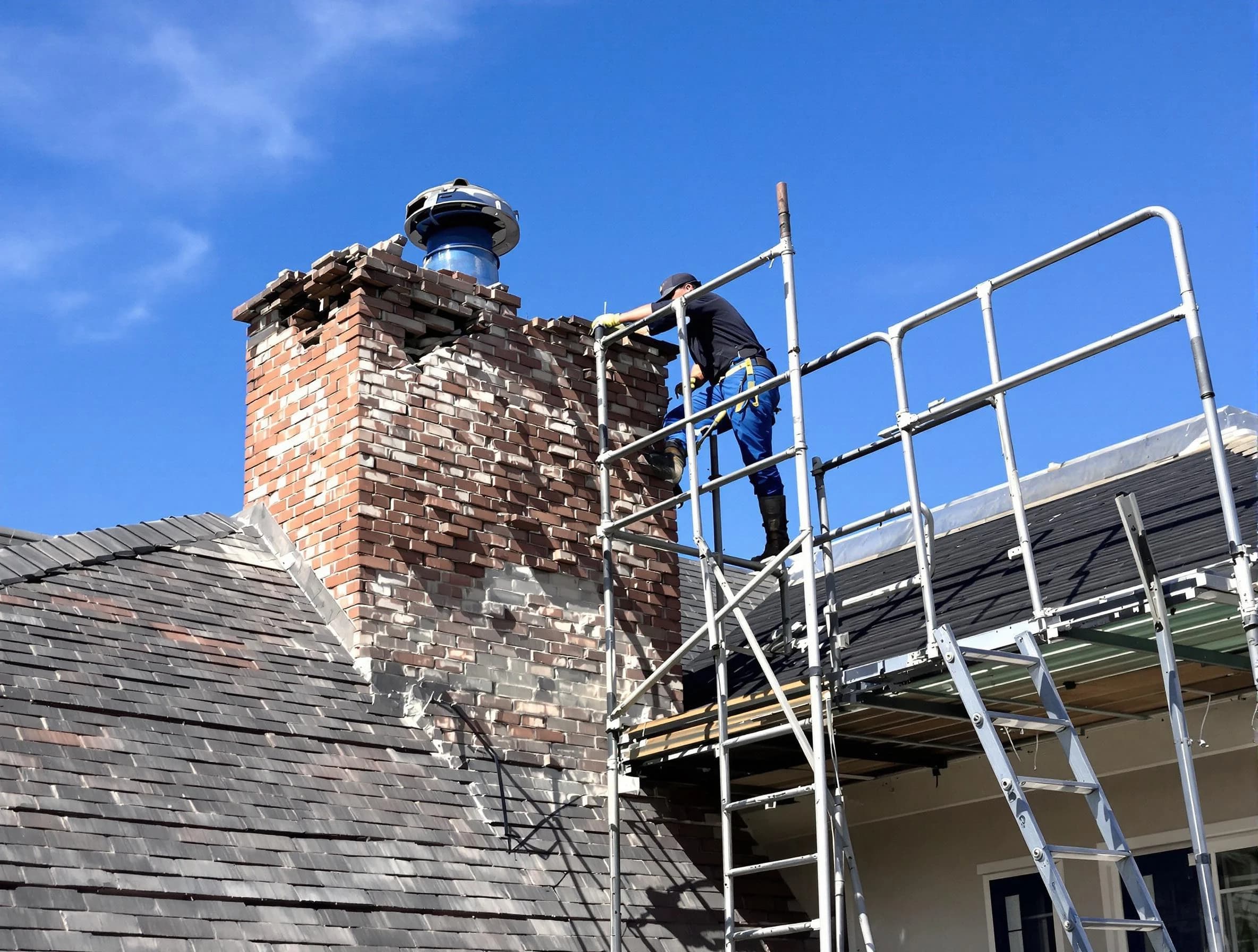Rebuilding a chimney structure by Cecil Chimney Sweep in Cecil, PA