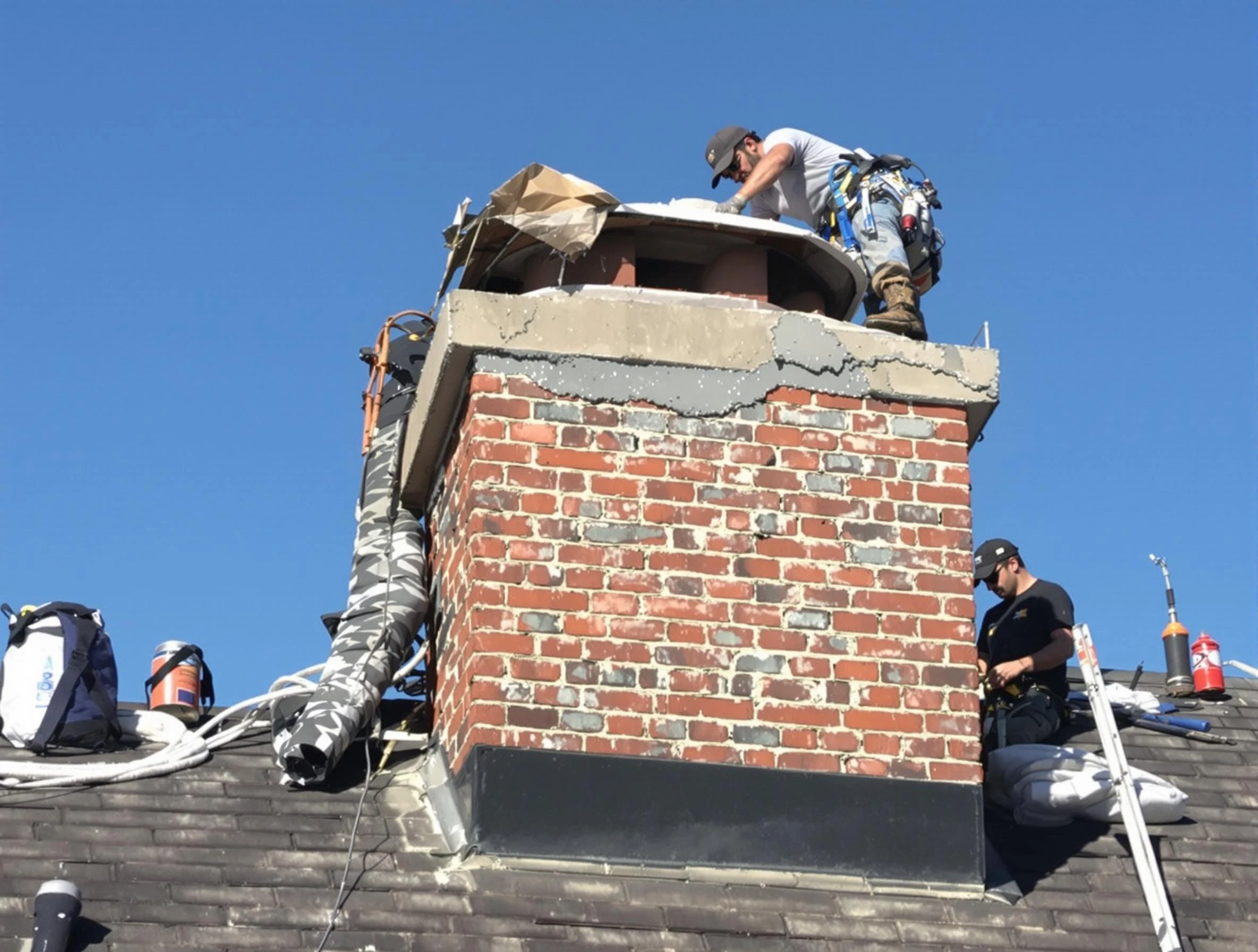 Cecil Chimney Sweep installing a custom chimney crown in Cecil, PA